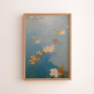 Autumn Leaves on Water Print: Rustic Fall Cottagecore Wall Art (Digital Download)