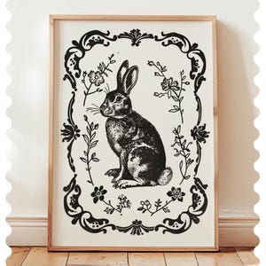 Vintage Rabbit Print: Black and White Bunny Wall Art (Digital Download)