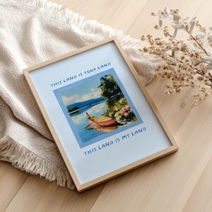 This Land Is Your Land Printable, Patriotic Folk Song Quote Digital Download, Canoe Lake American Flag Art for Living Room Bedroom Decor image 10
