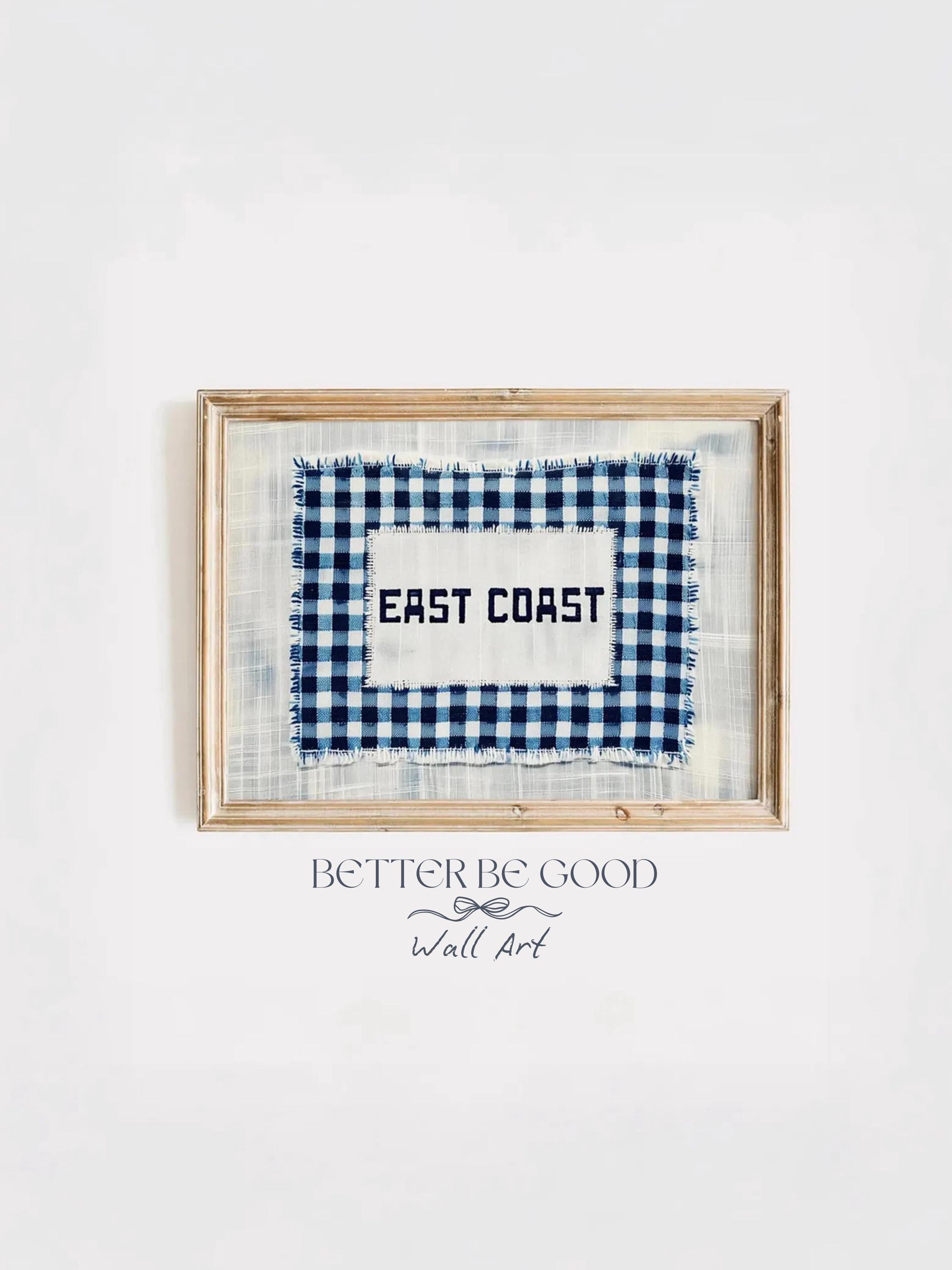 East Coast Coastal Granddaughter Wall Art Print | Gingham Embroidered Style Wall Hanging | Cottagecore Decor PRINTABLE Above Bed Art