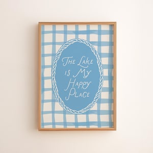 Cozy Cottagecore Printable Art - Blue Gingham Plaid, Happy Place Quote, Rustic Wall Decor, Vintage Farmhouse, Country Home Decor 7