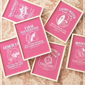 Christian Bible Verse Wall Art Set of 6 Prints, Faith Club Pink Collection, Scripture Decor for Girls, Christian Digital Download