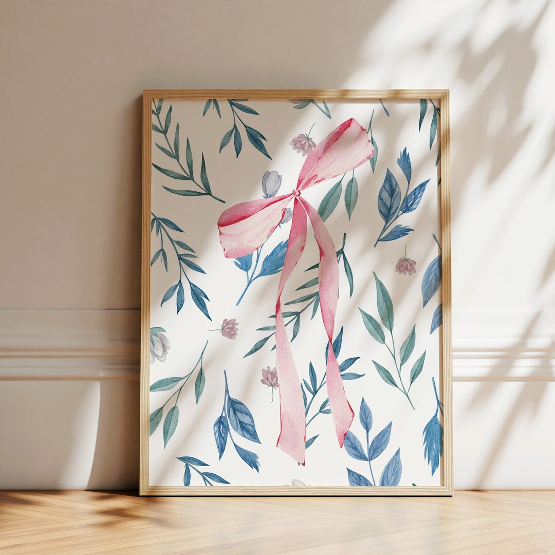 Pink Bow Wall Art Print, Coquette Cottagecore Decor (digital Download ...