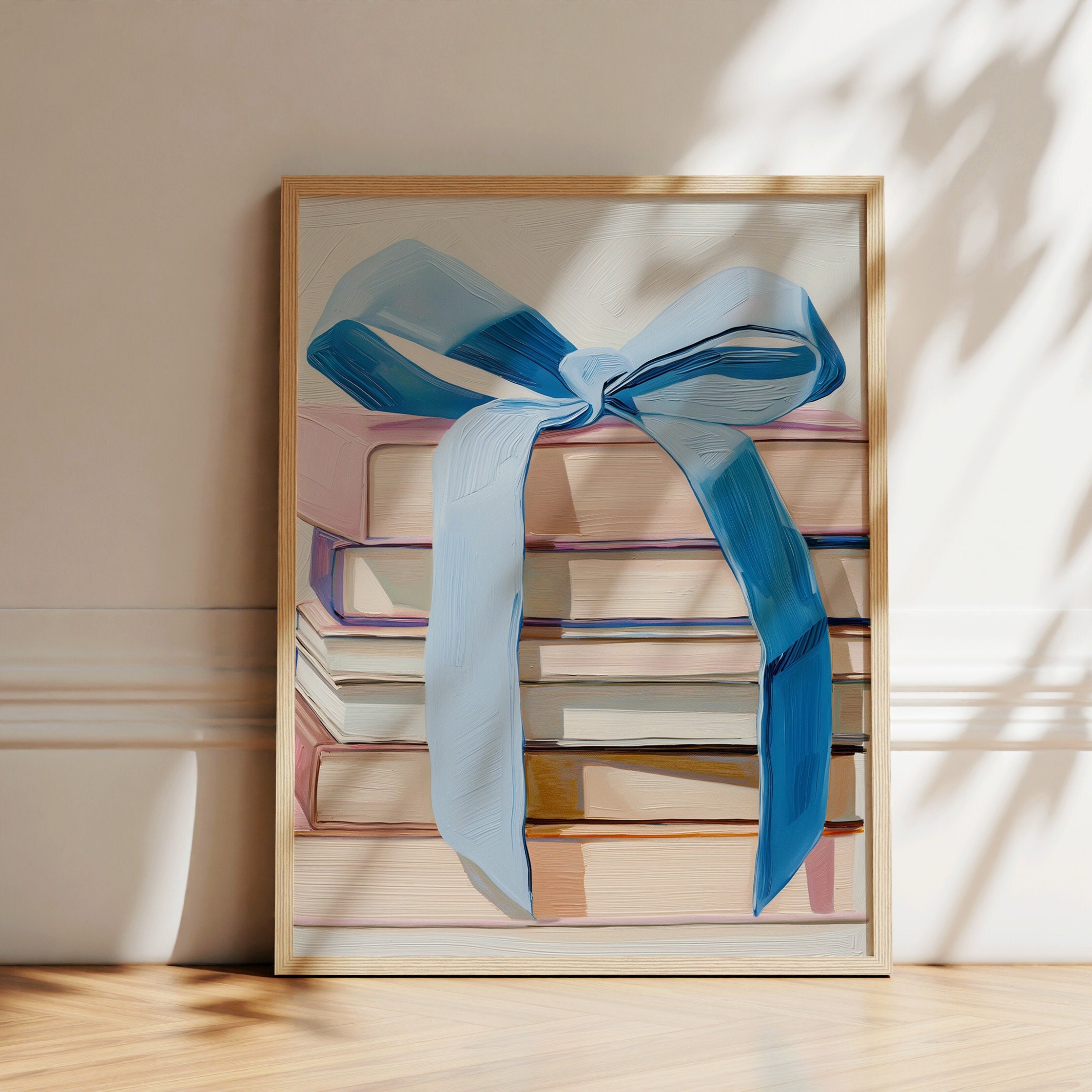Blue Stack of Books Coquette Print: Bookish Decor (Digital Download)