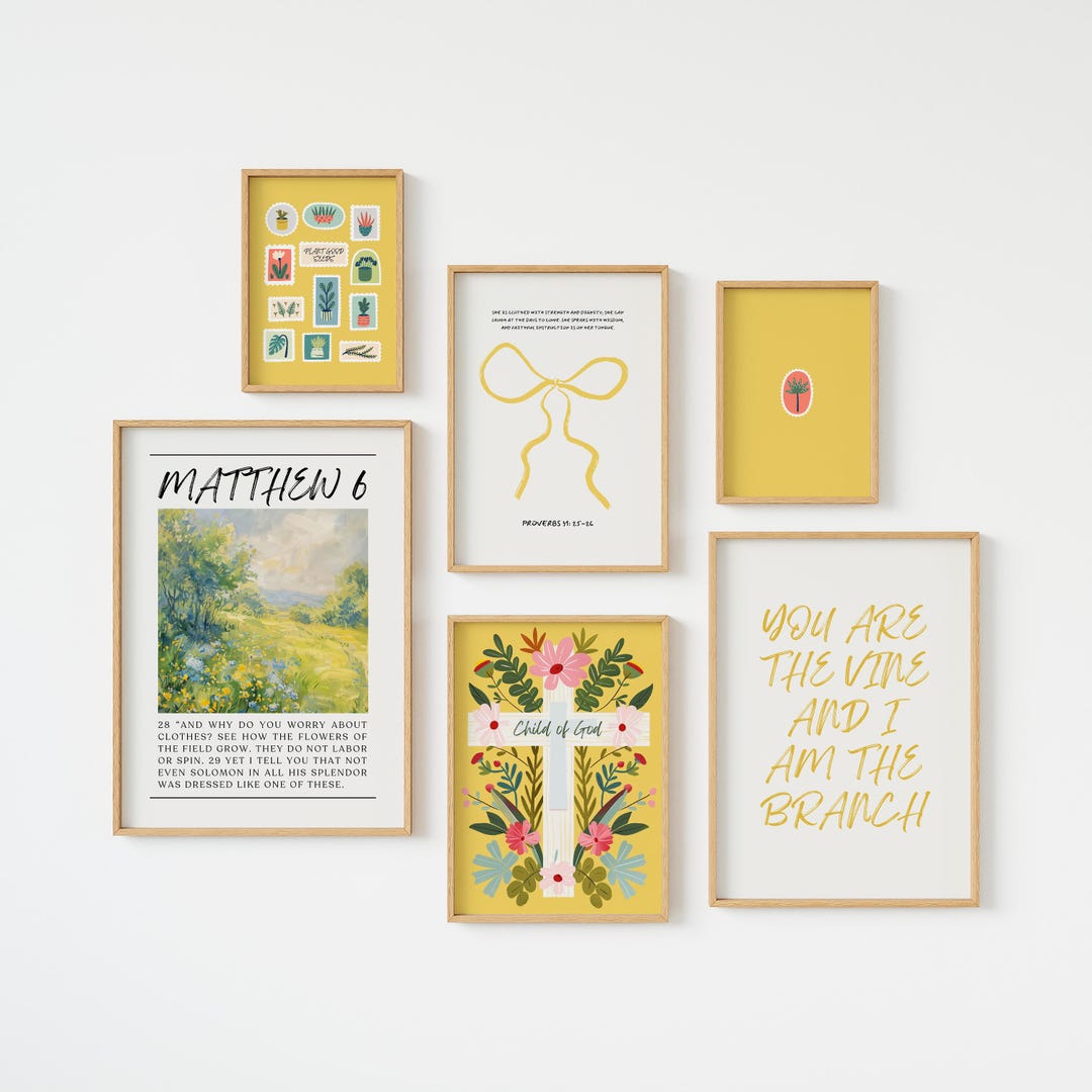 Christian Wall Art Set of 6 Prints - Bible Verse Gallery for Living ...