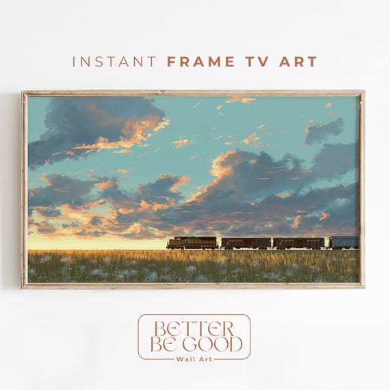 Sunset Train Landscape Painting: Frame TV Art (digital Download