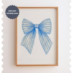 Blue Striped Bow Print: Coquette Dorm Decor (Digital Download)