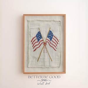 Vintage American Flag Embroidery Print: Patriotic USA Wall Decor (Digital Download