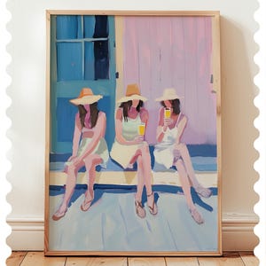 Impression d&#39;art amitié côtière : décoration estivale pour filles à la plage (téléchargement numérique)