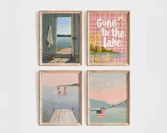 Vintage Lakehouse Art Prints, Summer Cottagecore Decor (Digital Download)
