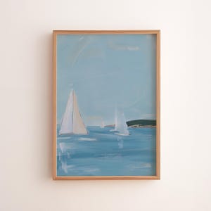 Segelboot Küsten Poster: Ruhige Ozean Szene, Vintage Nautische Kunst (Digitaler Download