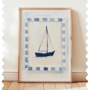Blue Boat Print: Coastal Granddaughter Nautical Wall Art (Digital Download)