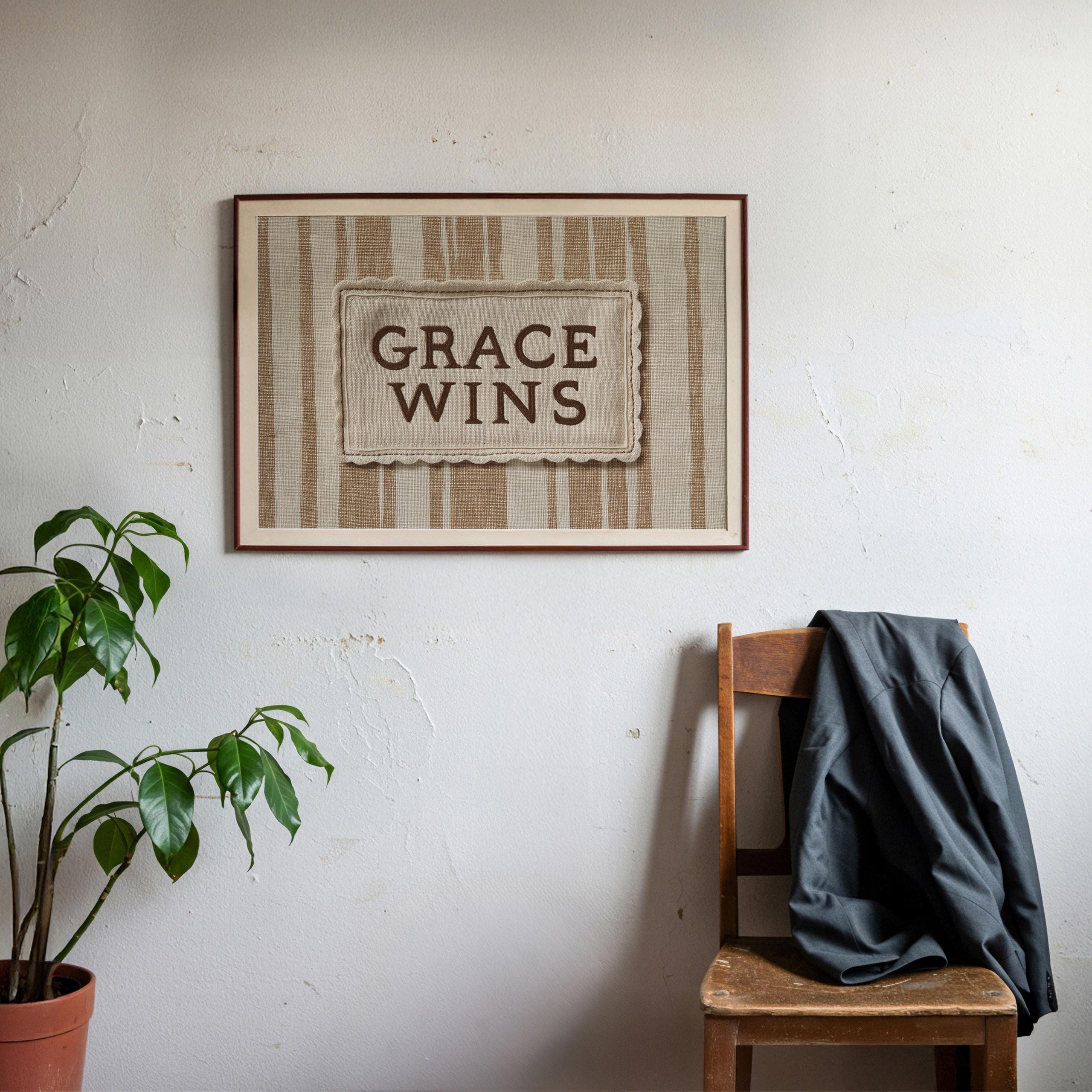 Grace Wins Printable Wall Art - Farmhouse Embroidery Style (digital ...