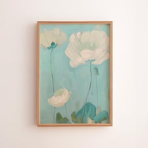 Teal Floral Wall Art Print: Rustic Abstract Flower Painting (Digital Download