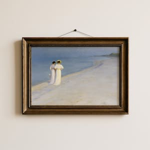 Vintage Coastal Print: Summer Evening Beach Scene, Cottagecore Wall Art (Digital Download)