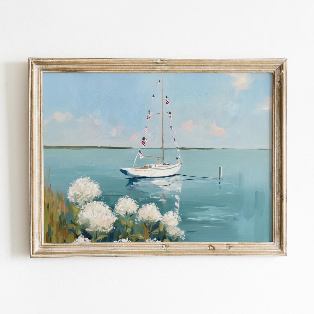 Coastal Vintage Sailboat Printable Wall Art - Serene Nautical Scene ...