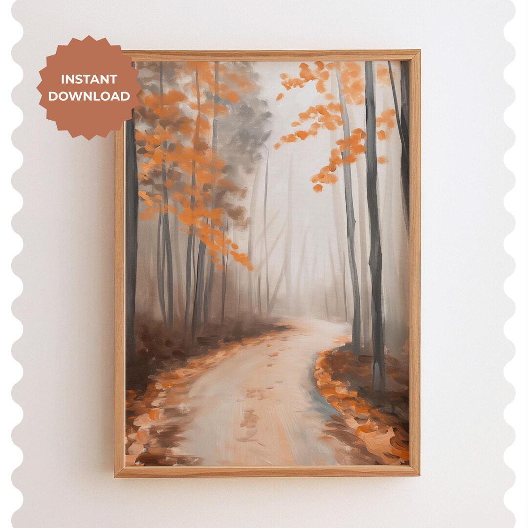 Fall Pathway Wall Art Printable | Misty Forest Trail | Autumn Landscape ...
