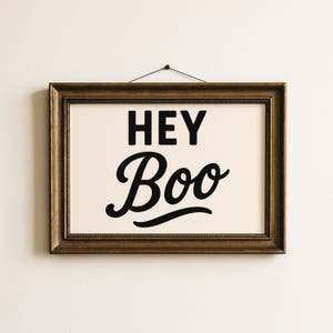 Hey Boo Halloween Print: Modern Black and White Typography (Digital Download)