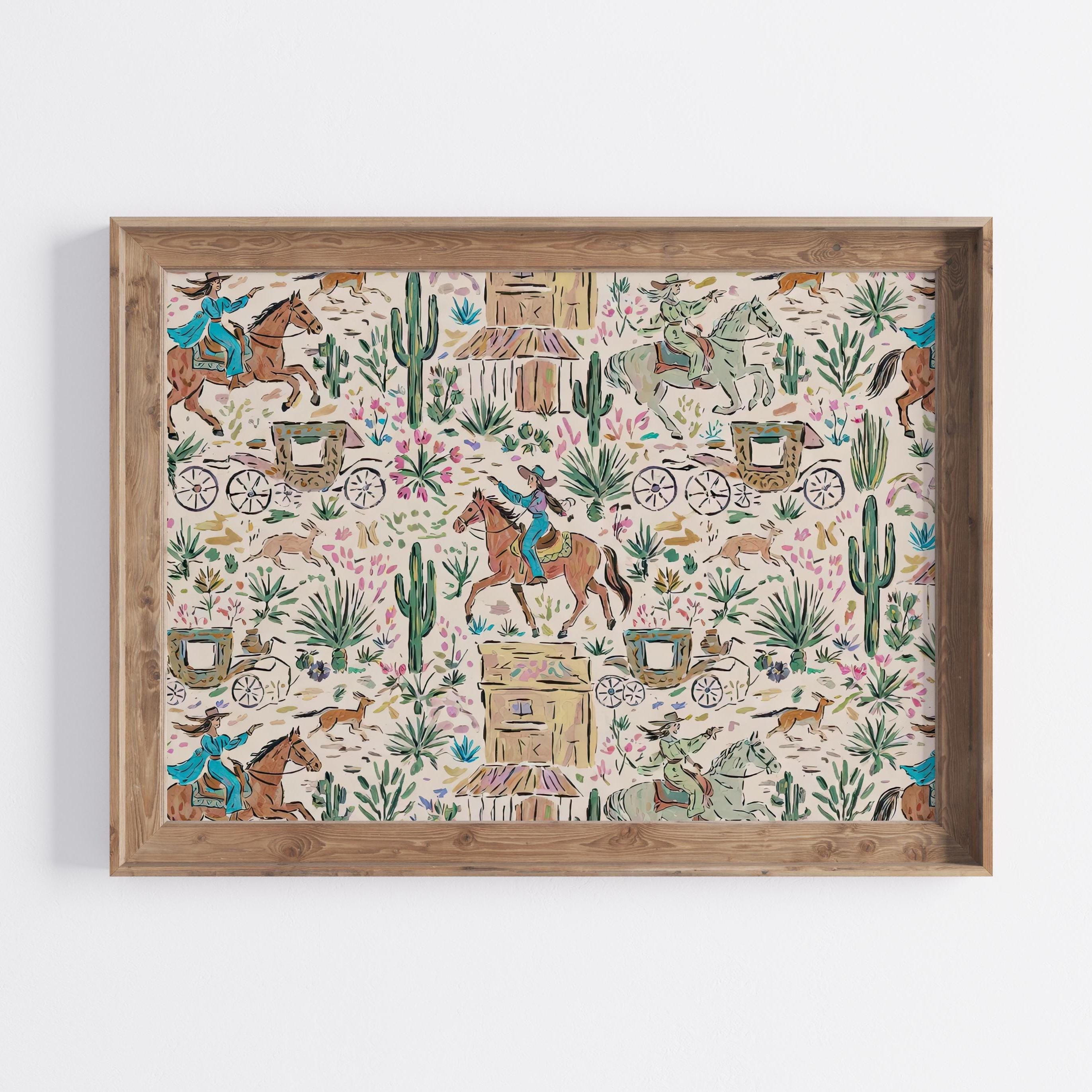 Vintage Western Toile Printable, Southwestern Farm Art Digital Download ...