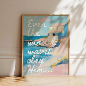 Coastal Christian Wall Art: Wind & Waves Bible Verse Print (Digital Download)