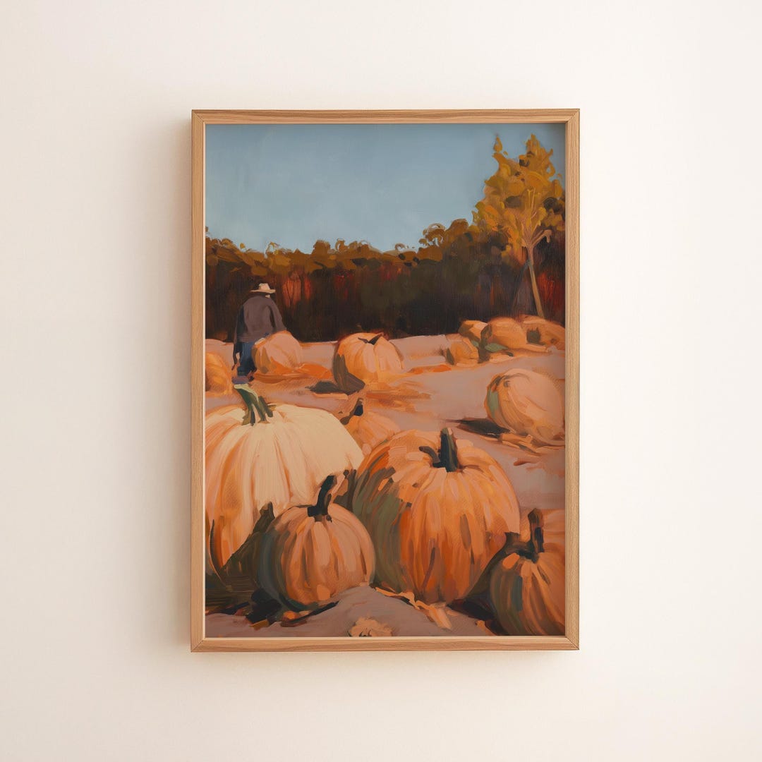 Vintage Pumpkin Patch Print: Rustic Autumn Landscape, Cottagecore ...