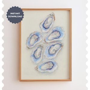 Blue Oysters Printable Wall Art, Coastal Granddaughter Decor Download, Painterly Oyster Shell Digital Print, Beach House Artwork