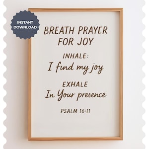 Arte de parede com oração Joy Breath, decoração cristã para casa, download digital de versículos bíblicos, presente de arte das escrituras, impressão dos Salmos 16 e 11