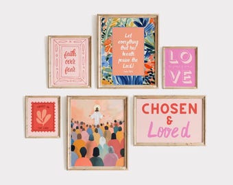 Christian Gallery Wall Art Set of 6: Modern Bible Verse Prints (Digital Download