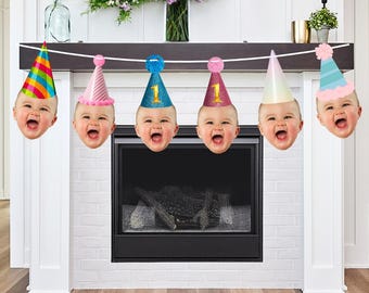 Personalised Face Bunting - Birthday Photo Banner - 1st Birthday - 30th - 18th - 21st- 60th - 70th - Party - Daughter - Son - Decoration