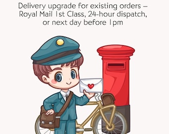 Delivery upgrade for existing orders – Royal Mail 1st Class, 24-hour dispatch, or next day before 1pm