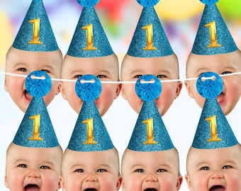 Personalised Face Bunting - Birthday Photo Banner - 1st Birthday - 30th - 18th - 21st- 60th - 70th - Party - Daughter - Son - Decoration