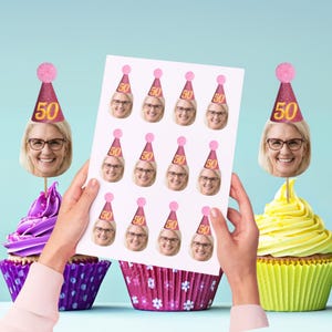 DIY Face Photo Cupcake Toppers - Cake - Birthday - Mum - First Birthday - 50th - 18th - 1st - 2nd - 30th - Personalised - 40th - 60th - 70th