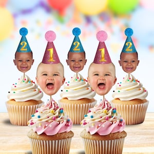 Face Cupcake Toppers - Photo - Cake - Birthday - First - 1st - 2nd - 3rd - 4th - 5th - Party - Decorations - Topper zdjęcie 1