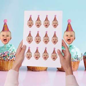 Topper per cupcake con foto del viso fai da te - Torta - Compleanno - Bambini - Primo compleanno - 16° - 18° - 1° - 2° - 30° - Personalizzato - Figlia - Figlio