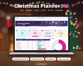 Christmas Planner UK, Google Sheets and Excel Christmas Budget Spreadsheet, Gift Tracker, Xmas Organiser, Card List, Holiday Planner