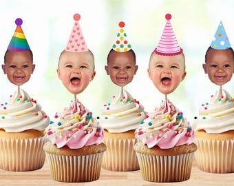 Personalized Photo Cupcake Toppers - Birthday Party Decorations