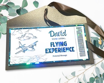 Shiny Foil Ticket - Flying Lesson - Plane - Experience Day - Voucher - Birthday - Christmas - Flight - Husband - Dad - 50th - 40th - America