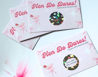Hen Party Dare Cards - Scratch Off - Wedding - Bride - Bridesmaid - Hen Do - Engaged - Stag - Funny - Bridal Party - Sten Do - Rodeo - Bow