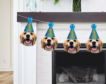 Birthday Face Photo Bunting for Pets - Banner - 1st Birthday - Kids - 30th - 18th - 21st- 60th - 70th - Party - Dog - Cat - Decoration