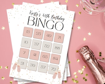 Personalized Birthday Bingo Cards: Pink Confetti Party Game