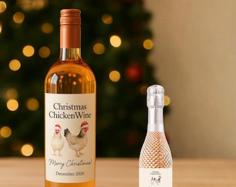 Christmas Chicken Style Wine Bottle Labels – Custom Wine - Wine Label - Prosecco Label - Champagne Label - Mini - Chicken - Secret Santa