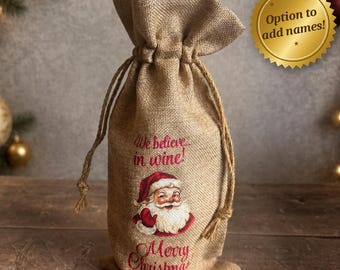 Personalised Christmas Wine Bottle Gift Bag | Teacher Chrismas Gift | Secret Santa,Prosecco, Champagne Gift Wrap | Rustic | Present | Hamper