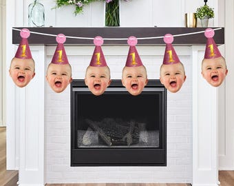 Personalised Face Bunting - Birthday Photo Banner - 1st Birthday - 30th - 18th - 21st- 60th - 70th - Party - Daughter - Son - Decoration