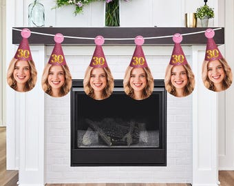 Personalised Photo Face Bunting – 30th Birthday Party Banner with Hats