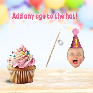 Face Cupcake Toppers - Photo - Cake - Birthday - First - 1st - 2nd - 3rd - 4th - 5th - Party - Decorations - Topper zdjęcie 3