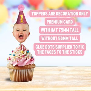 Face Cupcake Toppers - Photo - Cake - Birthday - First - 1st - 2nd - 3rd - 4th - 5th - Party - Decorations - Topper zdjęcie 4