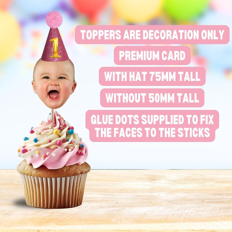 Face Cupcake Toppers - Photo - Cake - Birthday - First - 1st - 2nd - 3rd - 4th - 5th - Party - Decorations - Topper zdjęcie 4