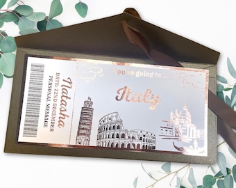 Personalized Italy Boarding Pass: Shiny Foil Travel Gift