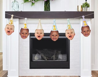 Birthday Face Photo Bunting - Banner - 1st Birthday - Kids - 30th - 18th - 21st- 60th - 70th - Party - Daughter - Son - Decoration - Pastel