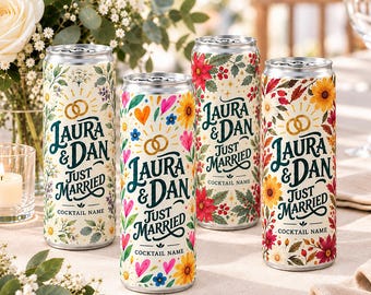 Wedding Cocktail Can Labels - Personalised - Wedding Favours - Floral - Botanic - Autumnal - Christmas - Poinsettia - Cocktail Hour -Engaged